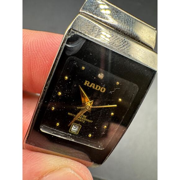 RADO Diamond Accent Watch 3710-2035 Rectangle Black Dial Silver Tone 21mm - Picture 9 of 14